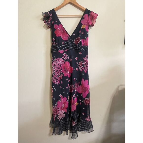 Y2k style flutter sleeve ruffle polka dot floral dress size 12 Lorelai Gilmore - Picture 1 of 11